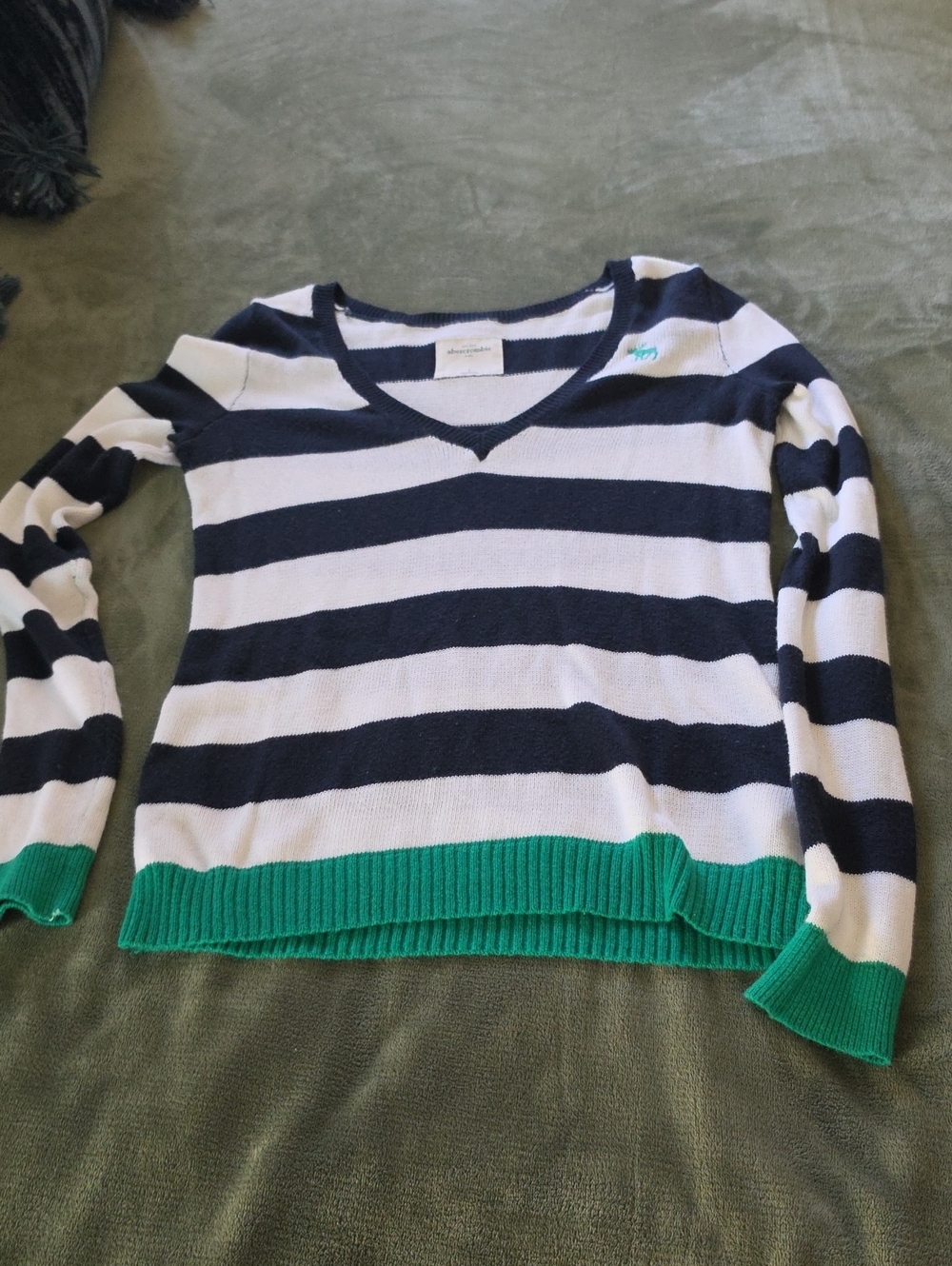 Striped V-Neck Women’s Sweater with Green Trim Abercrombie